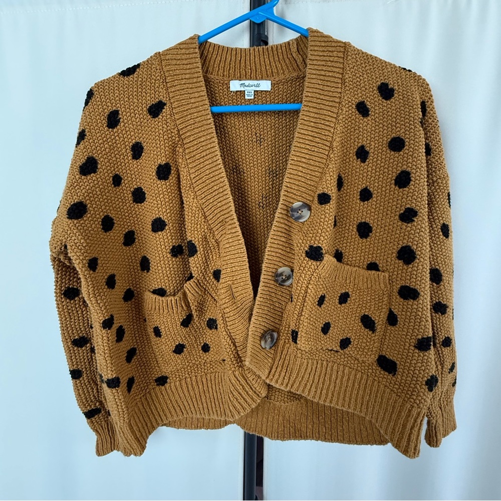 Madewell Polka Dot Mustard Yellow Cardigan